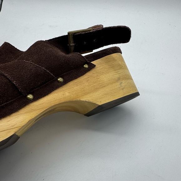 Anthropologie Silent D Georgia Suede Leather Slingback Clogs Brown Size 40 - Picture 11 of 16